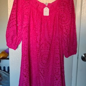 Vibrant Pink Eyelet Blouse